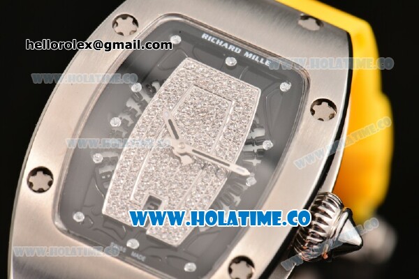Richard Mille RM007 Miyota 6T51 Automatic Steel Case with Diamonds Dial and Yellow Rubber Strap - Click Image to Close